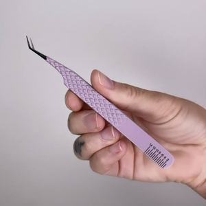 Vired Impex Precision Durable Stainless Steel Eyebrow Tweezers Pink Curved Tip <b>Smooth</b> Surface Makeup <b>Tool</b> - Product Image 4