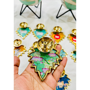 Traditional Pichwai Art <b>Tealight</b> Candle Holder | Golden Metal Diya for Diwali & Weddings | Ethnic Floral Votive Home Decor - Product Image 5