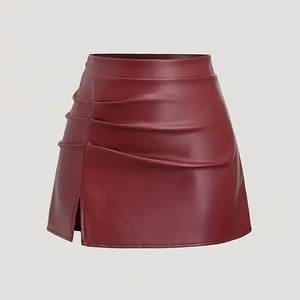กระโปรงหนังเทียมสั่งทำขายส่ง กระโปรงหนังจีบ กระโปรงหนัง PU จีบ สำหรับผู้หญิง คุณภาพสูง ผลิตในปากีสถาน บริการ OEM - Product Image 1