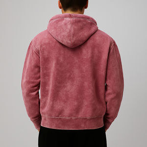 Zipper <b>Hoodie</b> Streetwear Custom Blank 350Gsm <b>Hoodie</b> <b>Pink</b> Sun Faded Acid Wash Boxy Zip <b>Hoodie</b> for <b>Mens</b> - Product Image 3