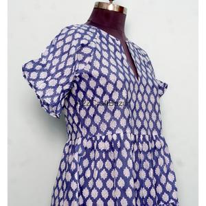 Robe courte pour femmes, printemps et été, 100% coton, imprimé floral, tissu tricoté, manches courtes, silhouette en A, respirante, pour les fêtes - Product Image 5