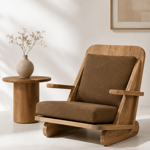 Fauteuil de relaxation en teck massif avec coussin brun, mobilier d'extérieur de luxe pour jardin, hôtel, resort, villa et terrasse - Product Image 5
