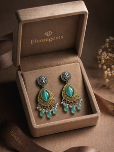 Boucles d'oreilles pendantes Elvoragems en or 18 carats plaqué or antique, turquoise, agate, perles, style bohème, goutte d'eau, pour femmes - Product Image 6