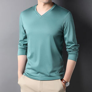 Camiseta Nueva 100% Algodón con Cuello en V, de Alta Calidad, Lisa, Informal, Tejida, para Hombre, de Manga Corta, Color Sólido, Transpirable, Precio al por Mayor - Product Image 4