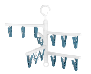 Séchoir à linge en plastique à quatre niveaux avec 16 pinces jaunes, type crochet, multifonctionnel pour buanderie, conception durable - Product Image 4