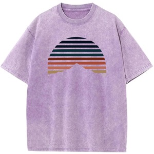 T-shirt personnalisé pour homme à manches courtes, imprimé géométrique avec motif montagne au coucher du soleil, tissé en coton 100% de haute qualité, décontracté - Product Image 5