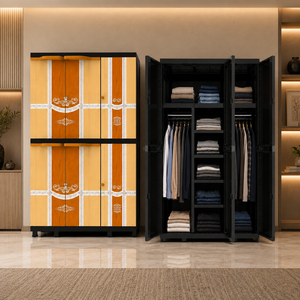 Armoire/Garde-robe portable Naiba Mega en plastique avec portes à charnières style bois brun clair et penderie pour vêtements et rangement de chambre - Product Image 1