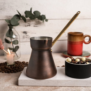 Cafetière turque en cuivre avec poignée en bois, design traditionnel, percolateur pour la préparation du café - Product Image 6