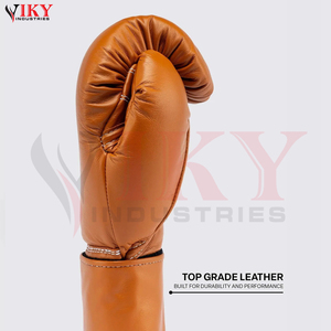 Gants de boxe en cuir de vachette de la collection vintage OEM ODM, avec surpiqûres contrastées blanches, équipements d'entraînement pour le kickboxing et la lutte - Product Image 6