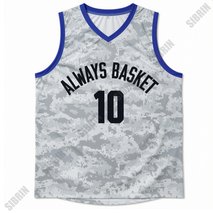 Maillot de basket personnalisé SIBRIN, sans manches, col en V, imprimé camouflage, séchage rapide, 100% polyester, maillots de sport - Product Image 5