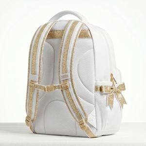 Mochila Personalizada de Animadoras en Oro Blanco con Lazo de Estrella Brillante y Bordado, Logotipo de Equipo al por Mayor, Bolsa de Equipo OEM - Product Image 4