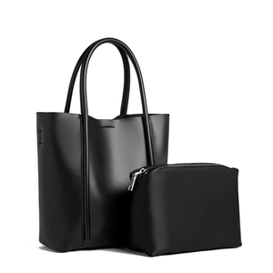 Sac fourre-tout minimaliste en cuir PU pour femme, grande capacité, deux poignées, fermeture éclair, style décontracté, usage quotidien, couleur noire - Product Image 1