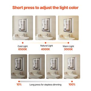 Armadietto a Specchio LED da Incasso 24 X 30 con Illuminazione e 3 Colori Dimmerabili per Bagno - Product Image 3