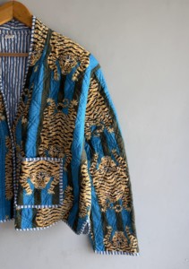 Chaqueta Kimono Acolchada con Estampado de Tigre Vintage, Azul, Patrón Animal, Manga Larga, Frente Abierto, Ropa Exterior Informal, Abrigo para Mujer, Regalo para Ella - Product Image 3