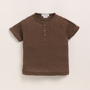 Organic Cocoa Whisper Camiseta Henley de manga corta para bebé Premium Quality Premium Organic Muslin Baby T-Shirts - Product Image 1