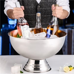 Seau à glace classique en acier inoxydable durable de 5 L pour soirées et boîtes de nuit, idéal pour refroidir les bouteilles de vin et de whisky, prix abordable - Product Image 1