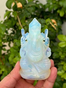 Hand Carved Opalite Ganesha <b>Statue</b> | 4 Inch Crystal Ganesh Idol | Hindu Deity Altar Decor | Spiritual Gift Wholesale - Product Image 1
