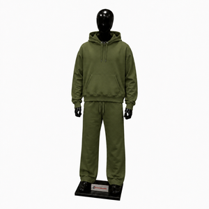 Conjunto de chándal oversize Olive para hombre y mujer, sudadera lisa con capucha y pantalones de chándal de pierna ancha, ropa casual de calle al por mayor - Product Image 1