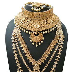 Indian Trendy Classic Choker Engagement Anniversary Wedding Party Necklace Earrings Headpiece <b>Set</b> Traditional <b>Crystal</b> Kundan - Product Image 3