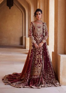 Ensemble de lehenga de mariée à broderies lourdes, robe de mariée en soie, dupatta en filet rouge et or, tenue de mariage pakistanaise et indienne - Product Image 3