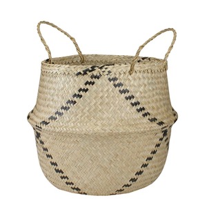Beige Seagrass Belly <b>Basket</b> with Black Accents and Handles Handmade <b>Storage</b> <b>Basket</b> Wholesale eco-friendly Made in Vietnam - Product Image 5