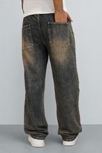 Jean en denim bleu décontracté pour homme, écologique, résistant à la décoloration, déchiré, coupe large, ample, en coton de poids moyen - Product Image 2