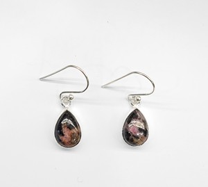 Handmade 925 Sterling <b>Silver</b> Rhodonite Teardrop Drop <b>Earrings</b> Minimalist <b>Dangle</b> Jewelry for Women Daily & Any Occasion Wear - Product Image 2