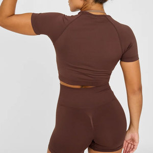 Haut de yoga d'extérieur pour femme, T-shirt de fitness coupe carrée, longueur courte, pour la gym et la course, anti-transpiration, haut à compression élevée - Product Image 2