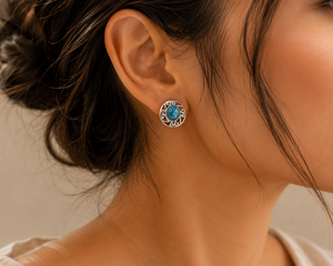 925 Sterling <b>Silver</b> Larimar Oval <b>Stud</b> Earrings for women - Product Image 1