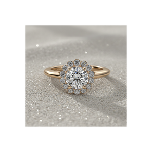 Anillo de Compromiso con Halo de Diamantes Cultivados en Laboratorio Stonewels, Corte Redondo, Halo Floral, Oro de 14K, Anillo de Novia de Lujo Certificado - Product Image 1