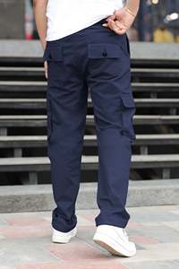 Pantalon cargo pour homme, taille élastique, séchage rapide, imperméable, respirant, coupe classique, couleur unie, vêtements décontractés d'extérieur, poches, automne, 100% coton - Product Image 3