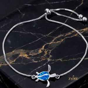 Pulsera de Tortuga Marina con Ópalo de Fuego Azul, Cadena Ajustable de Plata, Joyería Animal para Mujer - Product Image 1