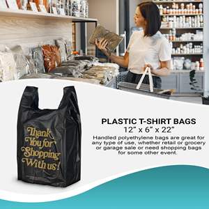 Confezione da 700 Sacchetti di Plastica Pre-Stampati 'Grazie' 12x6x22 Spessore 18 Micron Neri Stile T-Shirt per Asporto Modello Retail - Product Image 5