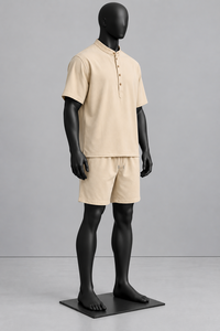 Conjunto de Camisa de Manga Corta de Algodón para Hombre, Color Sólido, Informal, Transpirable, para Verano - Product Image 3