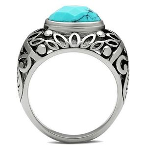 TK498 High Polished Stainless Steel <b>Ring</b> with Sea Blue Synthetic <b>Turquoise</b> Fashionable No Plating <b>Ring</b> - Product Image 3