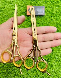 Professional Gold Hair Cutting Scissors Set Thinning <b>Shears</b> Stainless Steel Sharp Blade Right Handed Salon <b>Tools</b> - Product Image 3
