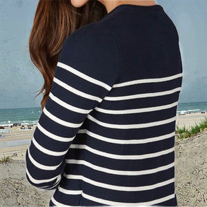 Camiseta de Algodón Puro Blanca Lisa de Manga Larga con Cuello Holgado y Logotipo Personalizado para Mujer, Camiseta de Punto de Verano con Top Interior - Product Image 3