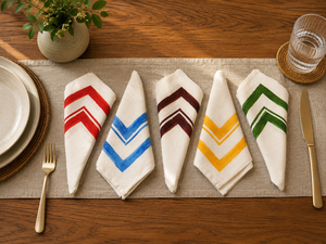 Chevron Border <b>Linen</b> <b>Cloth</b> Napkins Square Dinner Napkins Reusable <b>Table</b> <b>Linen</b> for Wedding Party Dining - Product Image 6
