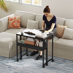 Durable <b>Folding</b> Computer <b>Desk</b> for Small Spaces Black Laptop Table Shelf Wheels Foldable Includes Storage Bag for Home Office Use - Product Image 2