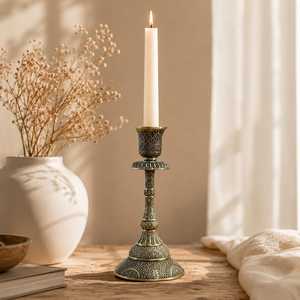 Bronze Vintage Candlestick Holder Ornate Peacock Pattern Taper <b>Candle</b> Stand European Retro Home Decor Romantic <b>Dinner</b> Table - Product Image 1