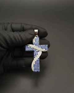 Blue Moissanite <b>Cross</b> Pendant Hiphop Micro Insert Round Brilliant Cut Bezel Set 925 Silver Rhodium Plated Unisex <b>Charm</b> - Product Image 6