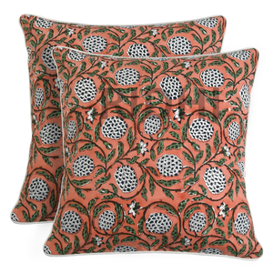 Ridhi 100% Pure Cotton Throw <b>Pillow</b> Covers Dark Salmon Floral Pattern Western Style Block Print Removable Washable Decorative - Product Image 2