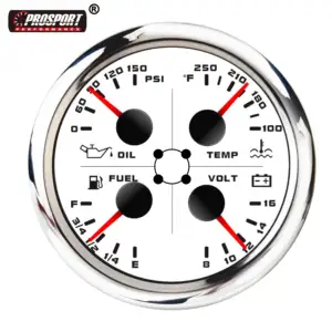 85Mm Elektrische Oliedruk Water Temp Brandstof Niveau Volt Witte Voorplaat 12 24V 4in1 Boot Gauge Waarschuwingsfunctie Auto Marine Meter