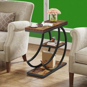 Tavolino Consolle Industriale a 3 Livelli con 3 Ripiani Portaoggetti, Struttura in Metallo a Mezzaluna per Divano, Scrivania Laterale, Tavolino da Salotto - Product Image 2