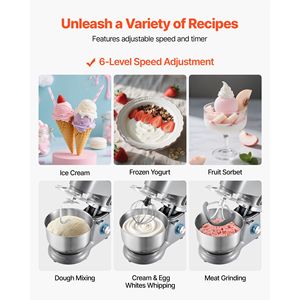 1,8 litri Impastatrice Elettrica da Banco con 6 Velocità, Funzione Gelatiera, Display Digitale LED, Timer, Frusta, Gancio per Impasto, Mixer per Alimenti - Product Image 4