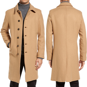 Manteau trench en feutre pour homme, style européen, automne-hiver, mi-long, à revers, simple boutonnage, couleur unie, décontracté - Product Image 1