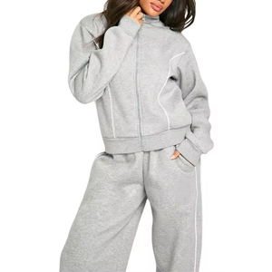 Ensemble de survêtement respirant en molleton de coton surdimensionné personnalisé pour femme 2025 – Survêtement zippé de haute qualité - Product Image 2