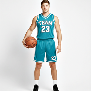 Ensemble d'uniformes de basketball 100 % polyester respirant unisexe bleu ciel à séchage rapide, débardeur et short de football avec logo personnalisé - Product Image 1