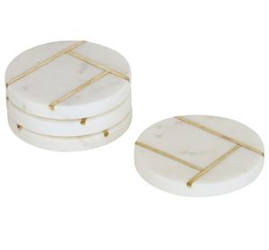 Modern Luxury Hexagon Tea <b>Coaster</b> Set Handcrafted <b>Gold</b> Brass Inlay Natural White Marble Mats Pads for Bulk Table Use - Product Image 3
