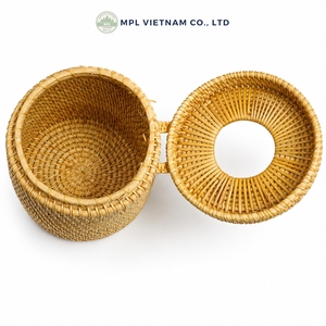 Conteneur alimentaire rond en rotin naturel tressé à la main, 14 cm, décoratif avec couvercle intégré, portable et durable, pour la maison et l'hôtel - Product Image 6